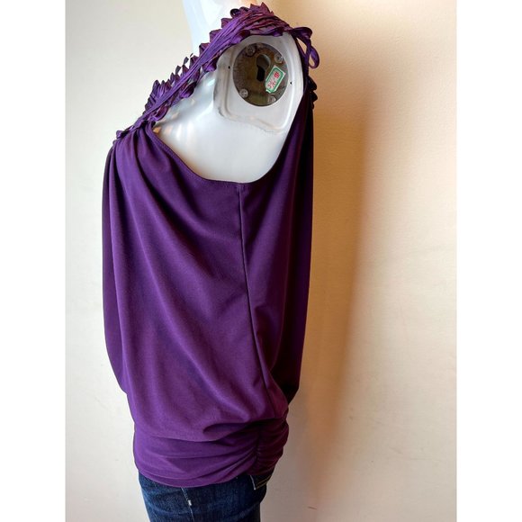 Perseption Concept Women Blouse Top Crochet Yoke Collar Purple Sleeveless SZ XL - Picture 2 of 5